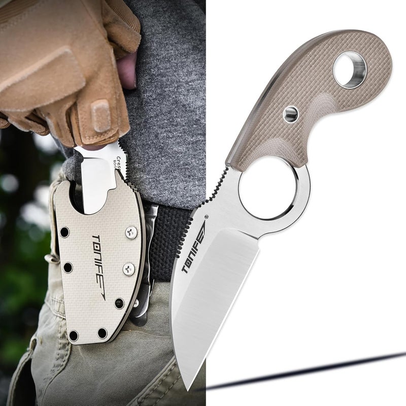 TONIFE Small Fixed Blade Knife Full Tang EDC Camping with Sheath Lanyard and Clip, Blade Length 2.17",2.5 oz.with Sheath (Warm Sand - Satin) - Image 3